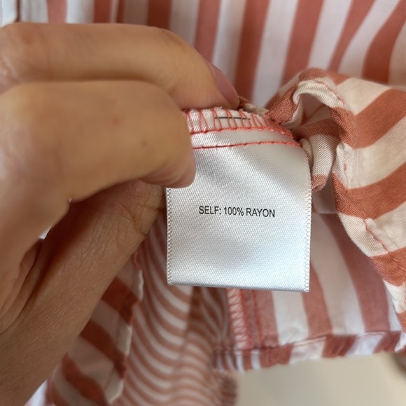 JANE + DELANCEY Salmon and White Striped Button-Up Shirt - Picture 6 of 7